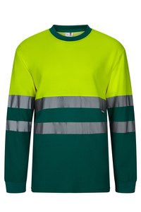 Velilla 305615 - BICOLOR LONG-SLEEVE COTTON T-SHIRT AV GREEN/HI-VIS YELLOW